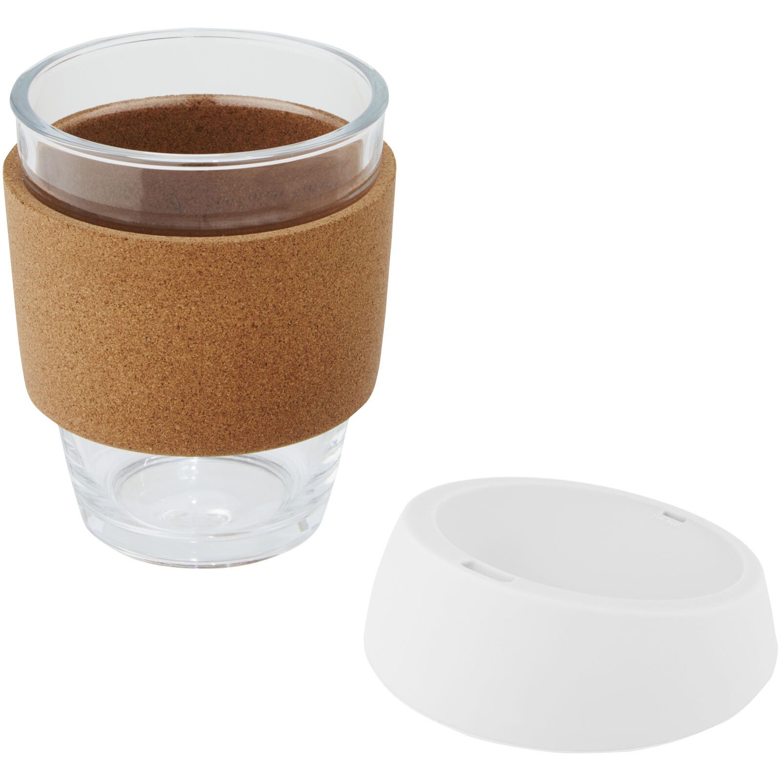 Lidan 360 ml Becher aus Borosilikatglas mit Korkgriff und Silikondeckel - weiss-418