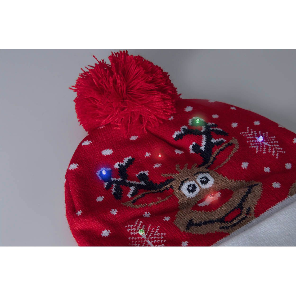 Norrsken Weihnachts-LED-Wintermütze, Rentier - rot-74
