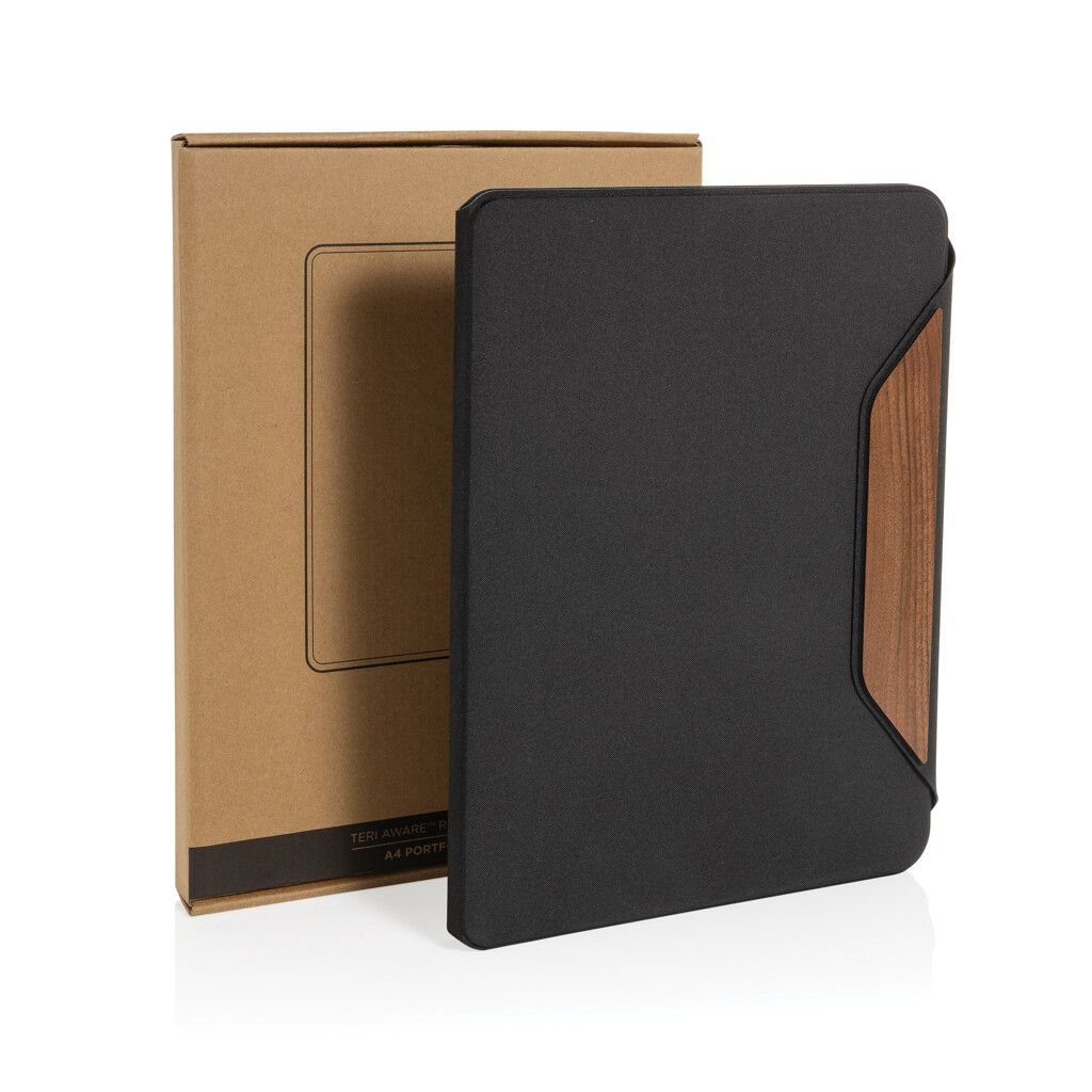Teri AWARE™ A4 Portfolio aus RPET und Walnuss - schwarz-489