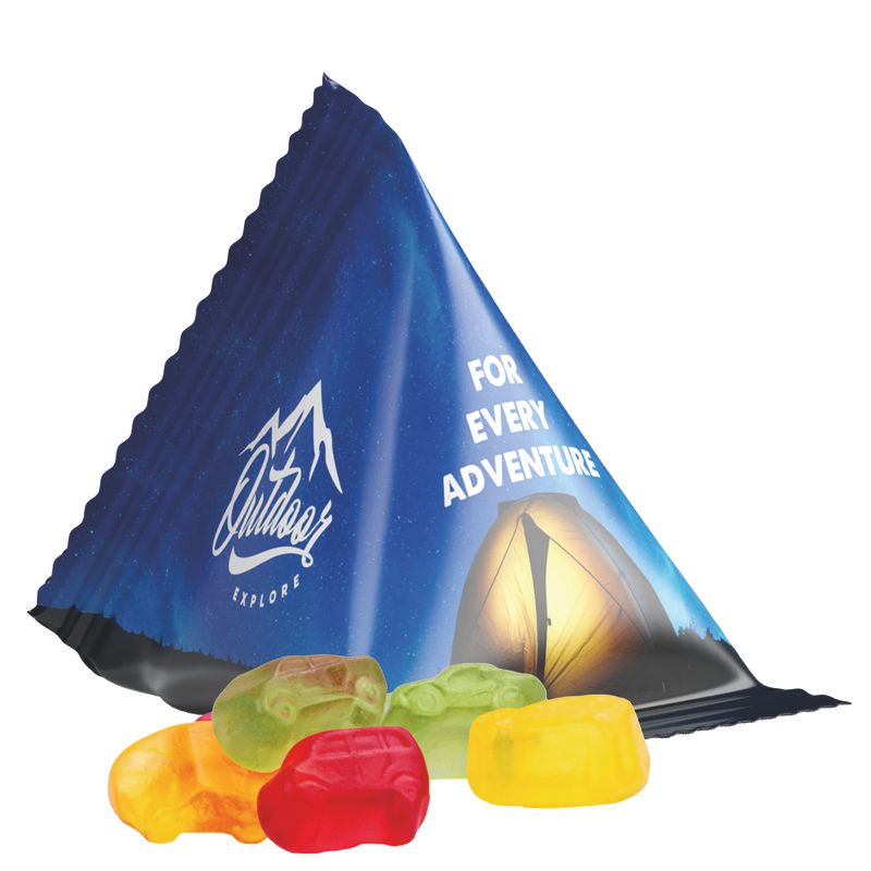 Fruchtgummi Tetraeder, Folie weiß, Trolli Fruchtgummi Auto-Mischung-122