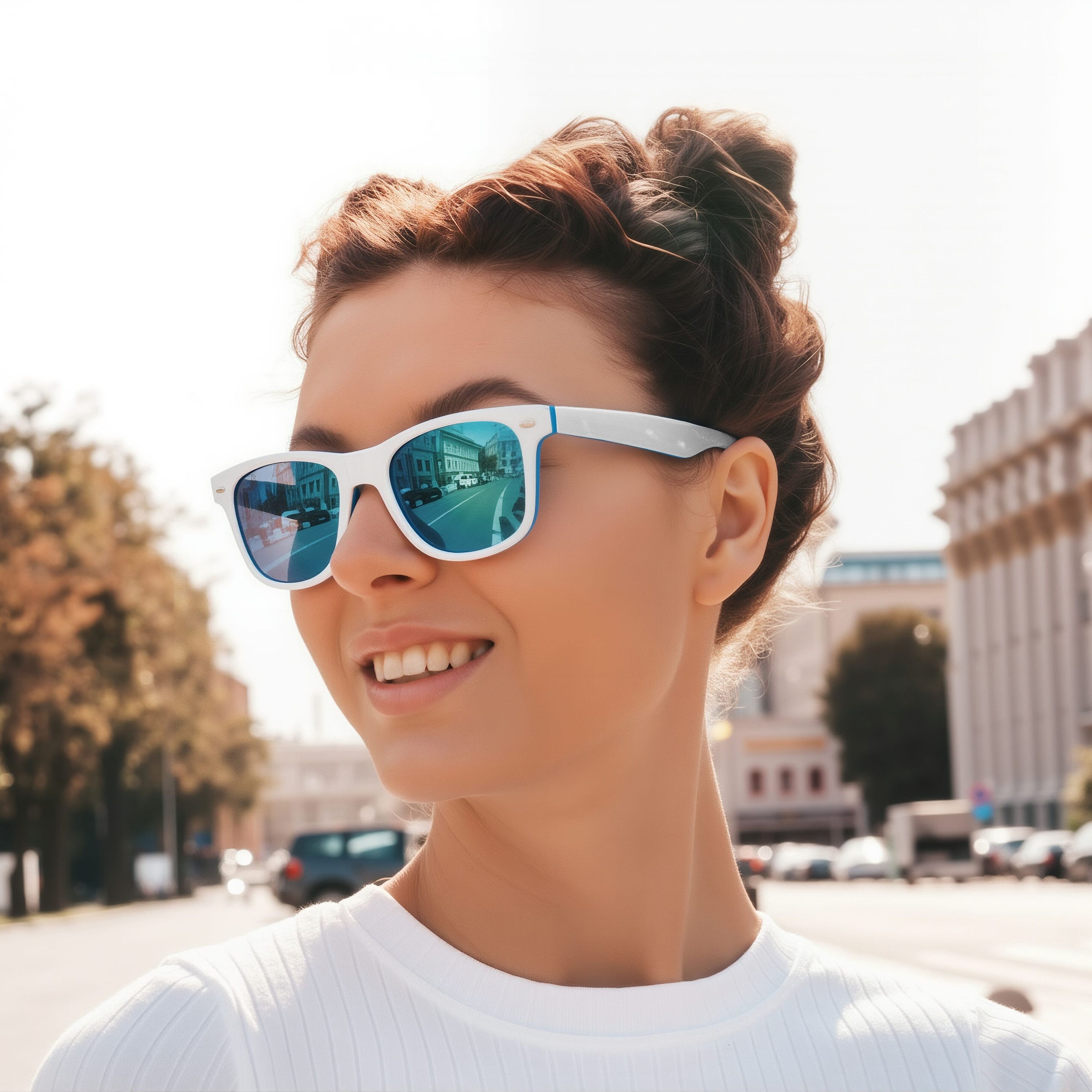 Sonnenbrille Jeffrey, zweifarbig UV400 - weiss  -  blau-258