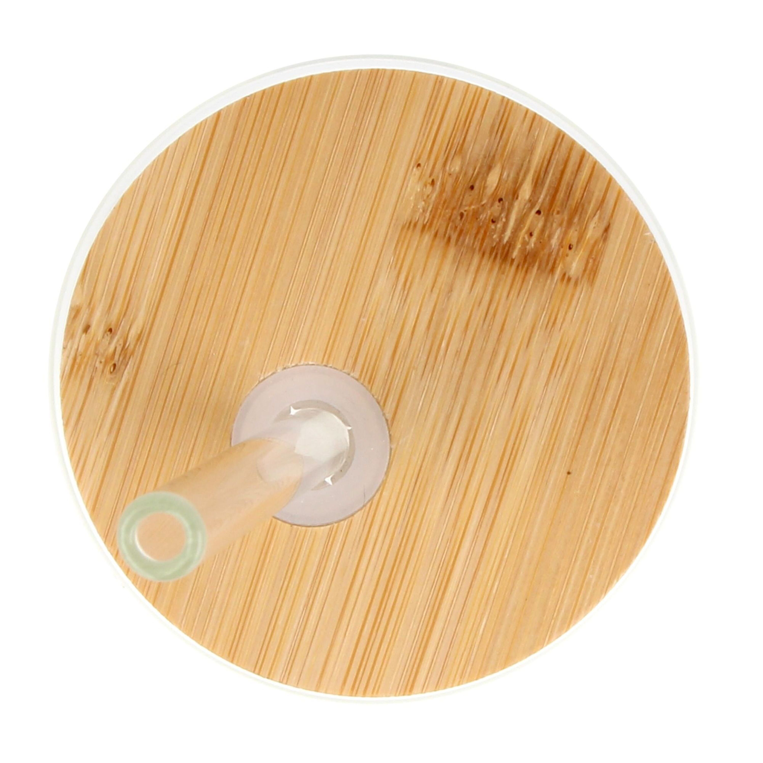 Glas mit Bambusdeckel & Strohhalm 450ml - transparent-800