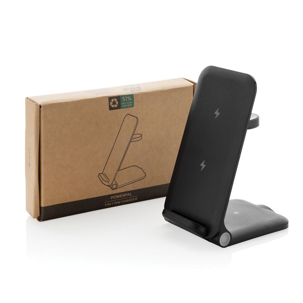 Powerpal 3-in-1 15W-Ladegerät aus RCS recyceltem Kunststoff - schwarz-552