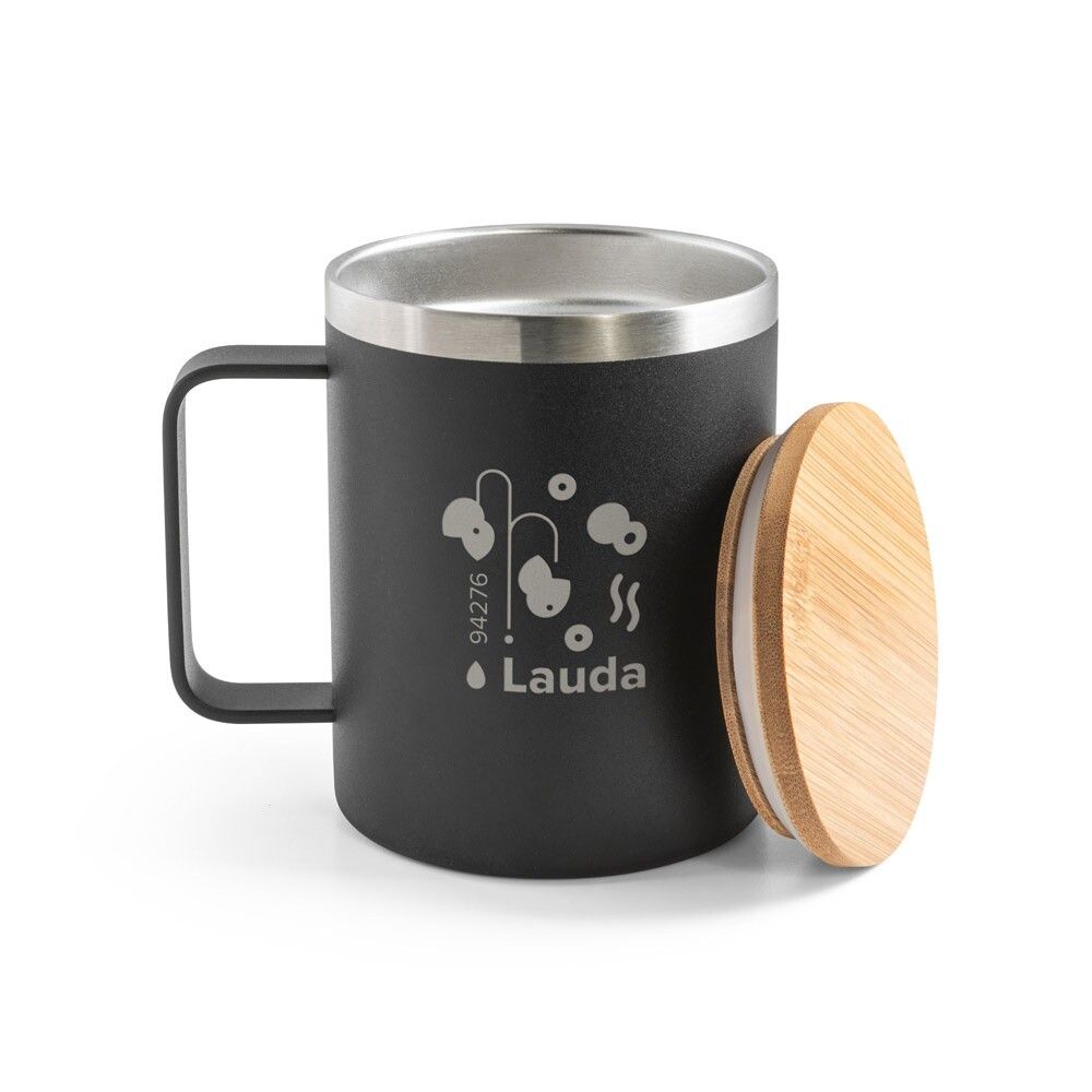 LAUDA Becher aus 90% recyceltem Edelstahl mit Bambusdeckel 420 ml - schwarz-276