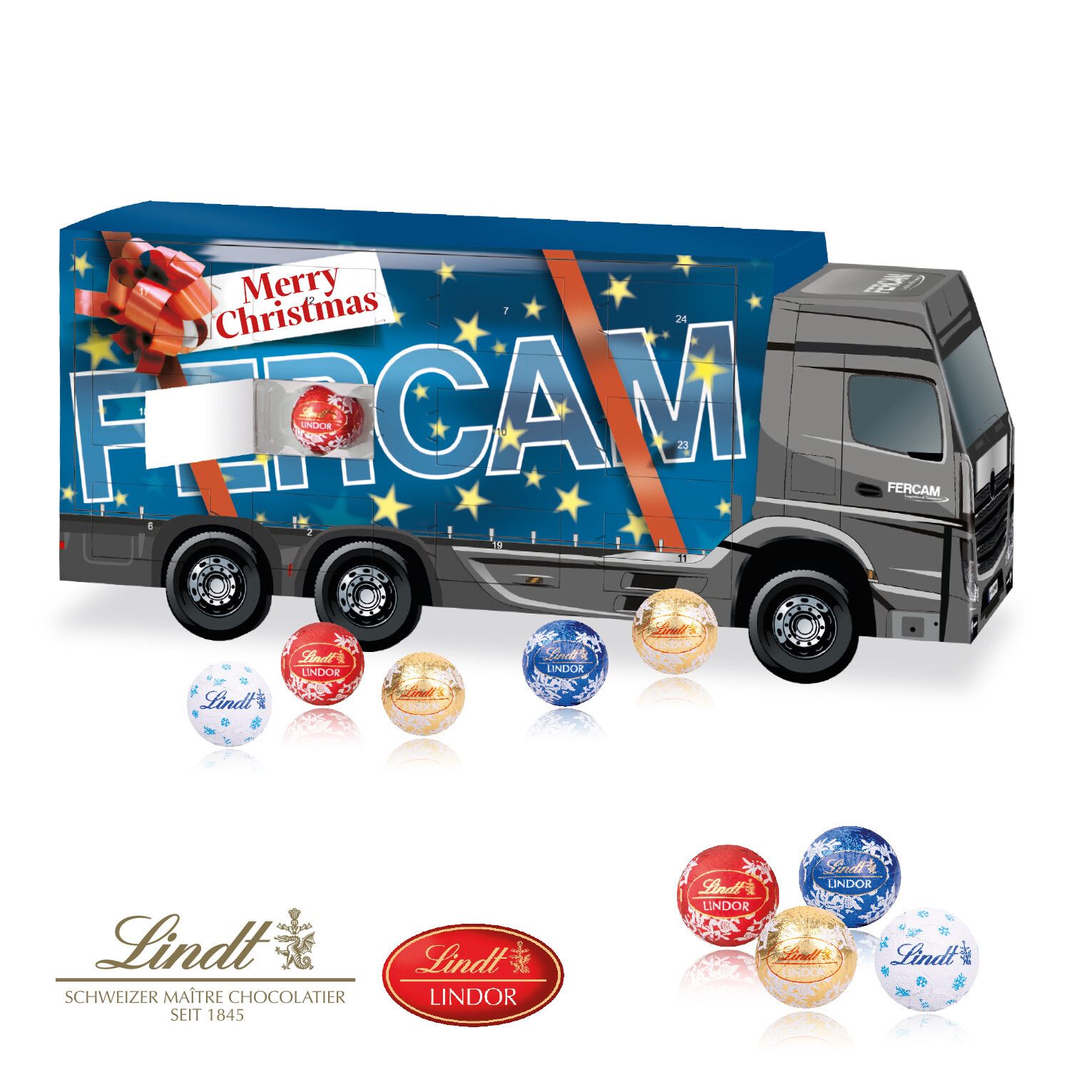 3D Adventskalender "Lkw" mit Lindt Schokolade-226