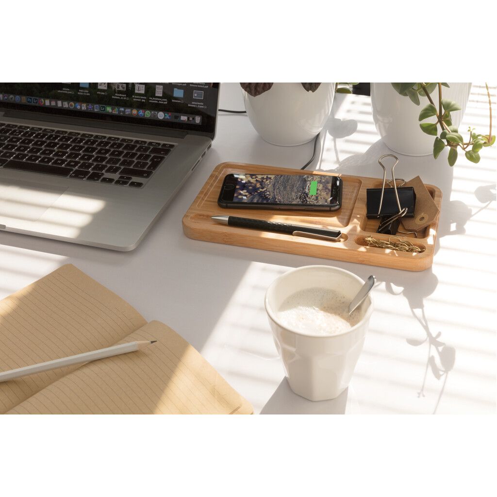 Bambus Schreibtisch-Organizer mit 5W Wireless Charger - braun-96