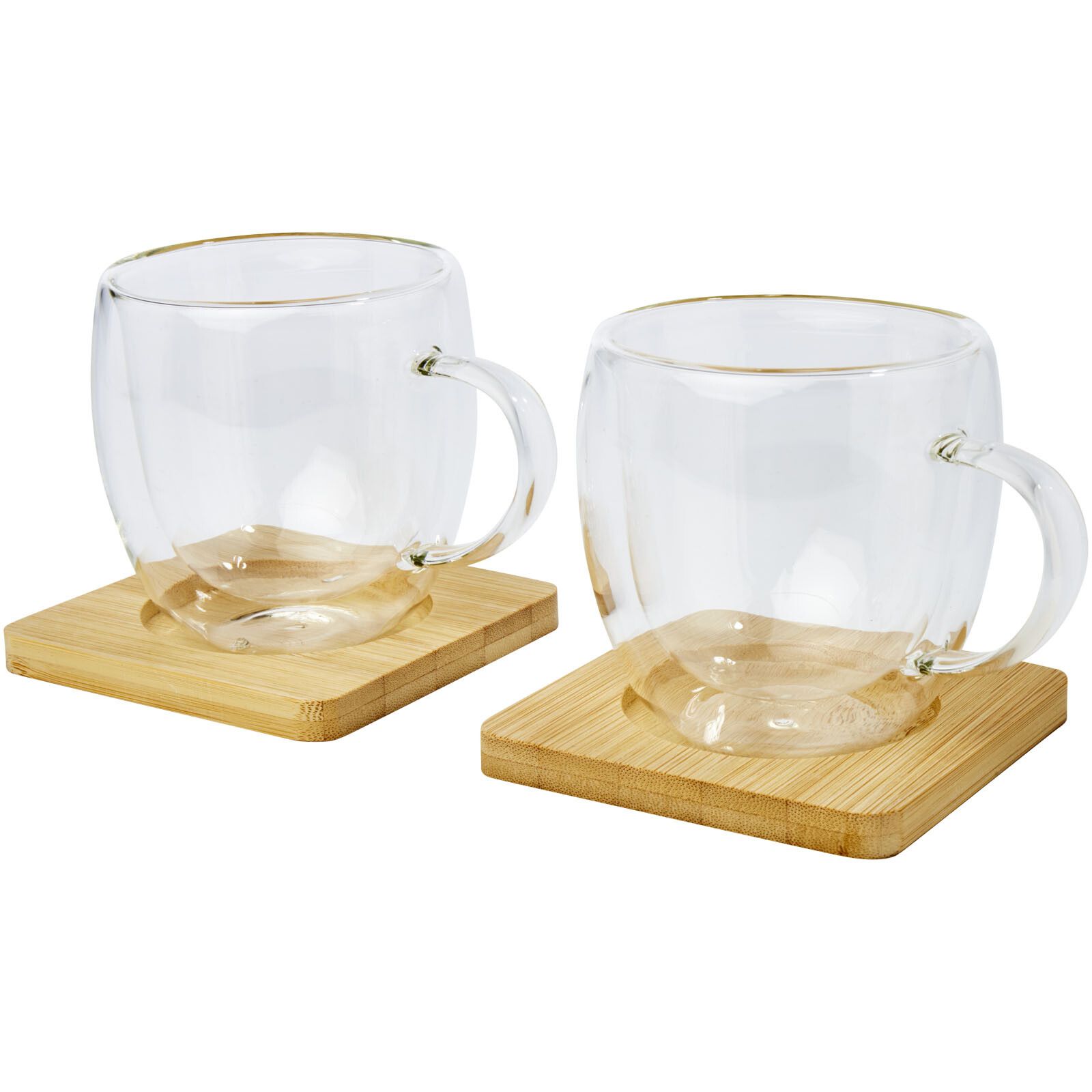 Manti 2-teiliger 250 ml doppelwandiger Glasbecher mit Bambusuntersetzer  - transparent -  natural-24