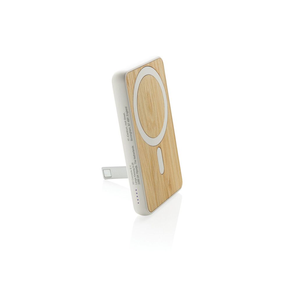 Zen 5000mAh 5W magnetische Bambus-Powerbank aus RCS rPlastik - weiß-337
