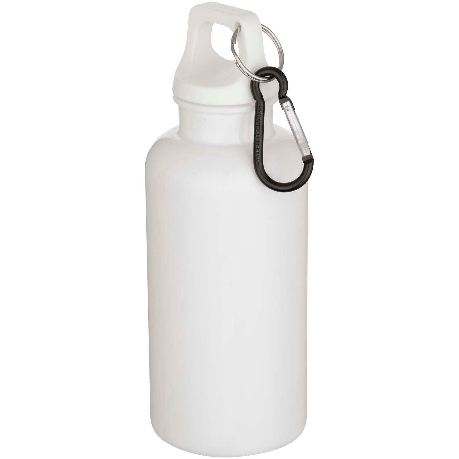 Oregon 400 ml einfarbige RS-zertifizierte Trinkflasche aus recyceltem Kunststoff mit Karabinerhaken  - weiss-980