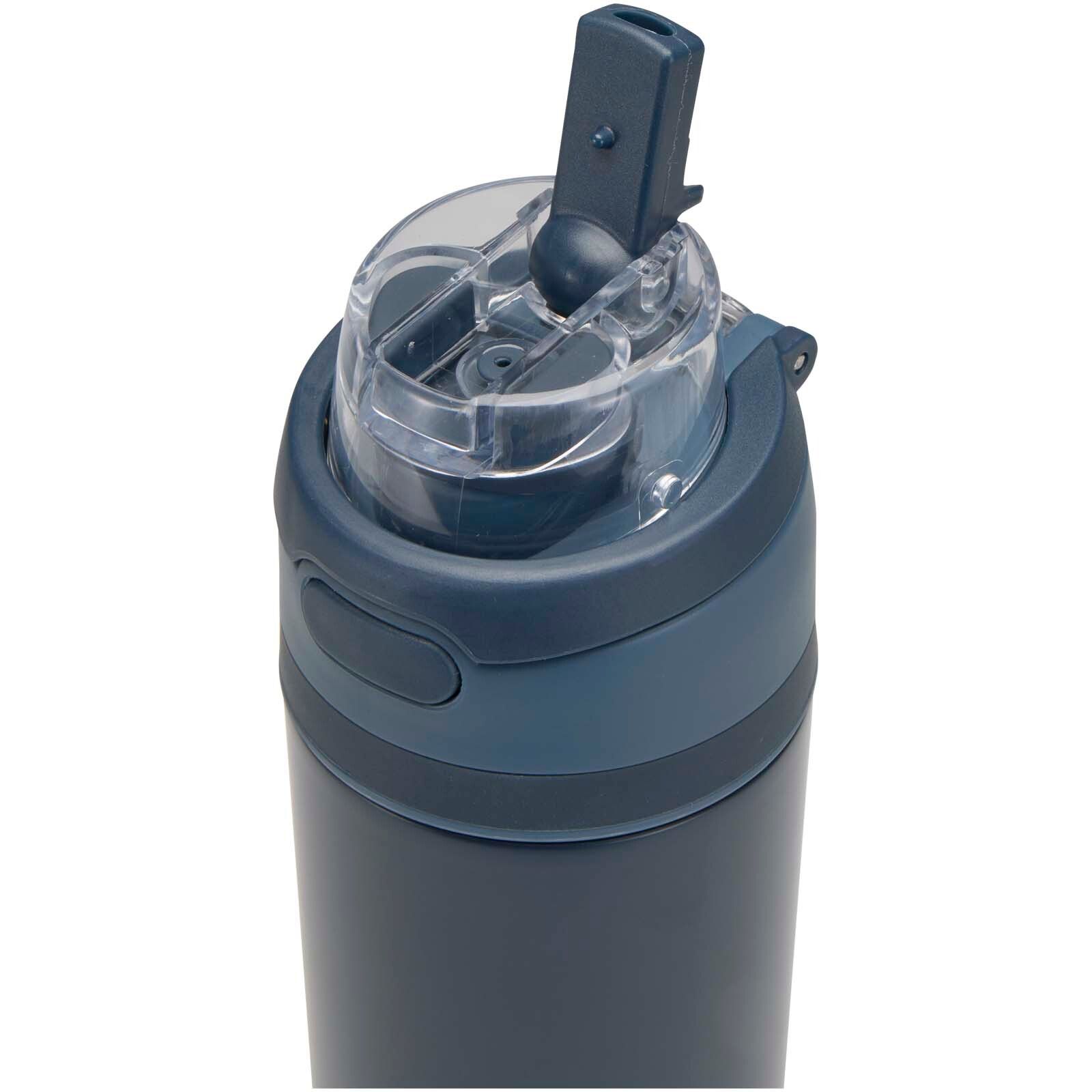 Theron 800 ml RCS Trinkflasche aus recyceltem, einwandigem Edelstahl mit Multifunktionsdeckel und Klappstrohhalm - navy-465