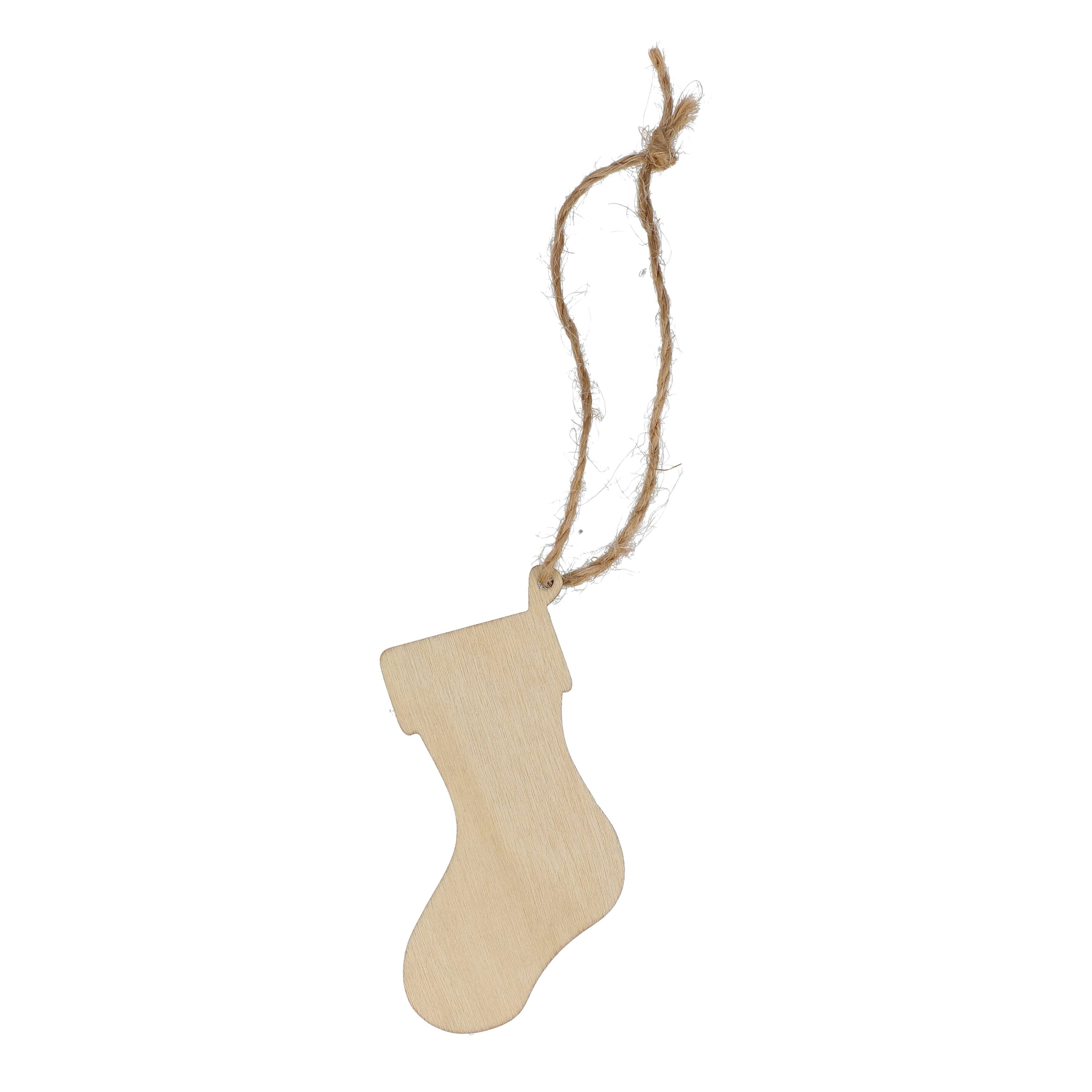 Strumpfförmiges Weihnachtsornament aus Holz - natur-890