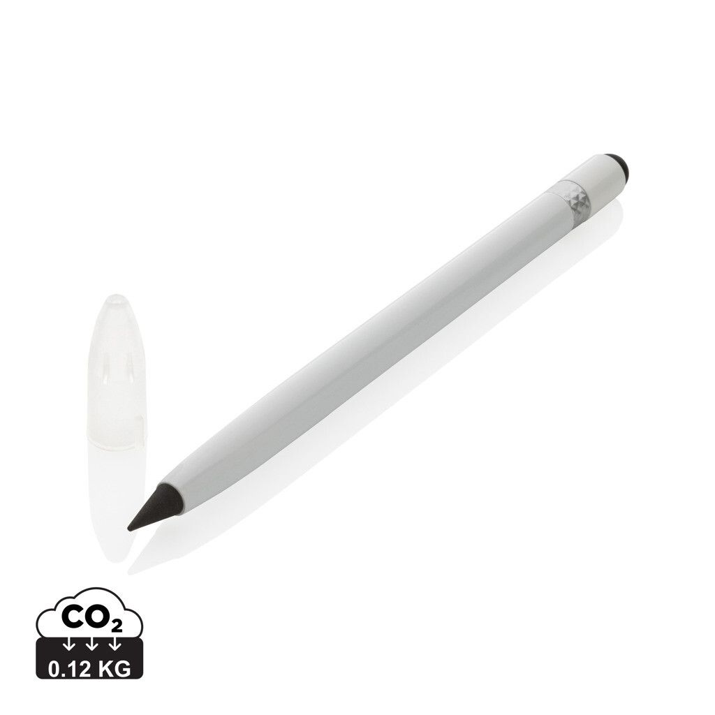 Tintenloser Stift aus Aluminium mit Radiergummi - weiß-154