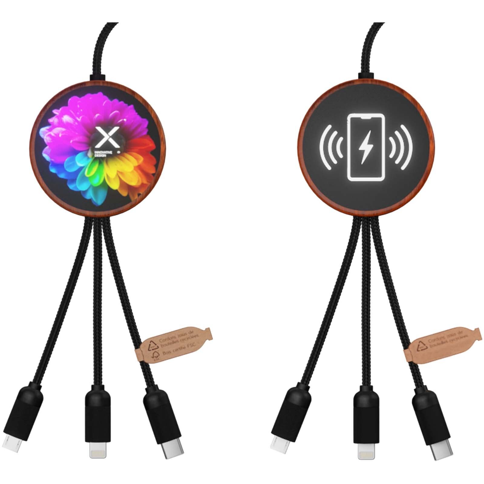 SCX.design C40 5-in-1 Ladekabel aus rPET mit 10W Ladepad und Leuchtlogo - holz-407