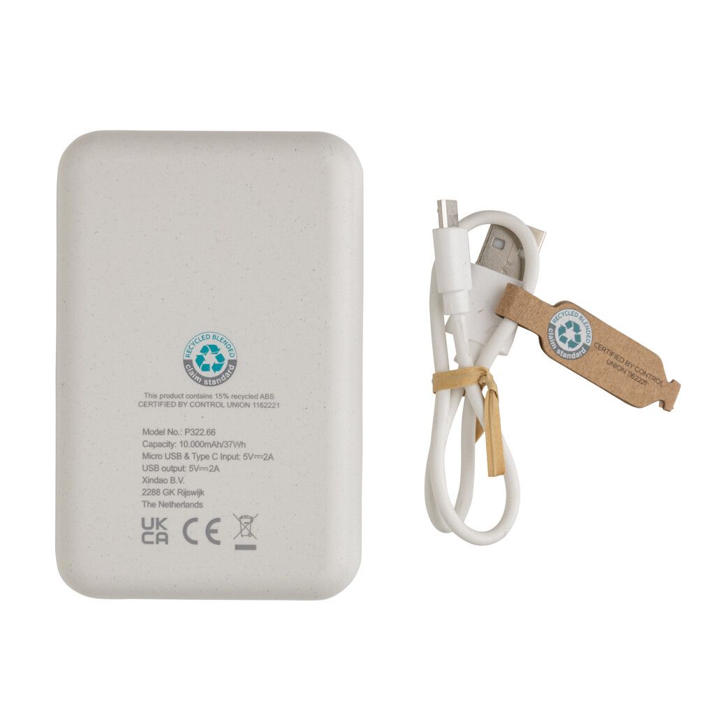 10.000 mAh Powerbank aus RCS Standard recyceltem Kunststoff - weiß-902
