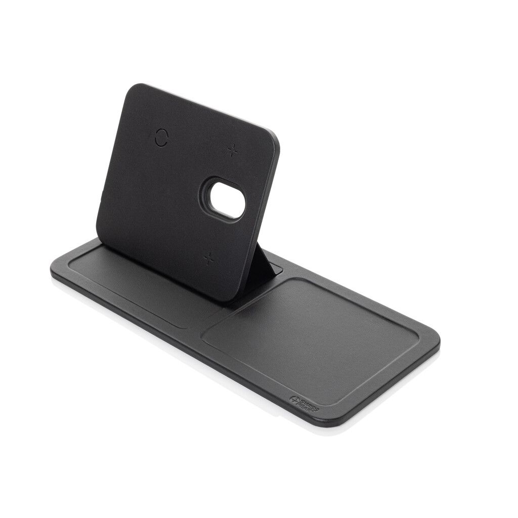 Swiss Peak 3-in-1- Wireless-Charging Desk-Tray aus RCS rPU - schwarz-954