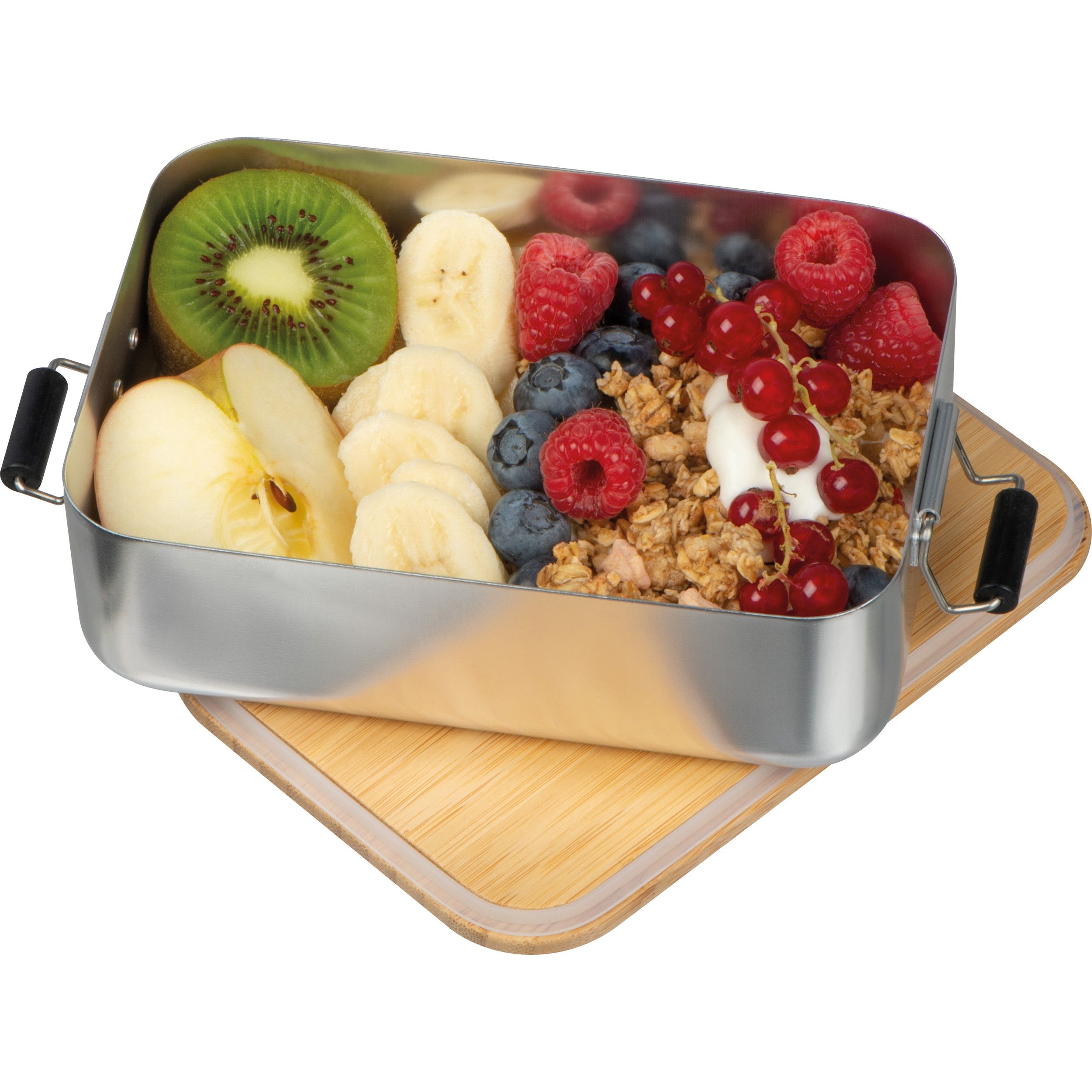 Brotzeitbox aus Aluminium mit Bambusdeckel  - silbergrau-267
