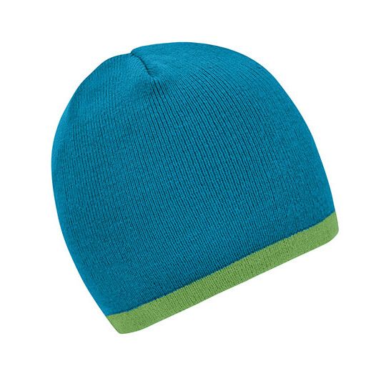 Beanie With Contrasting Border - turquoise - lime green-646