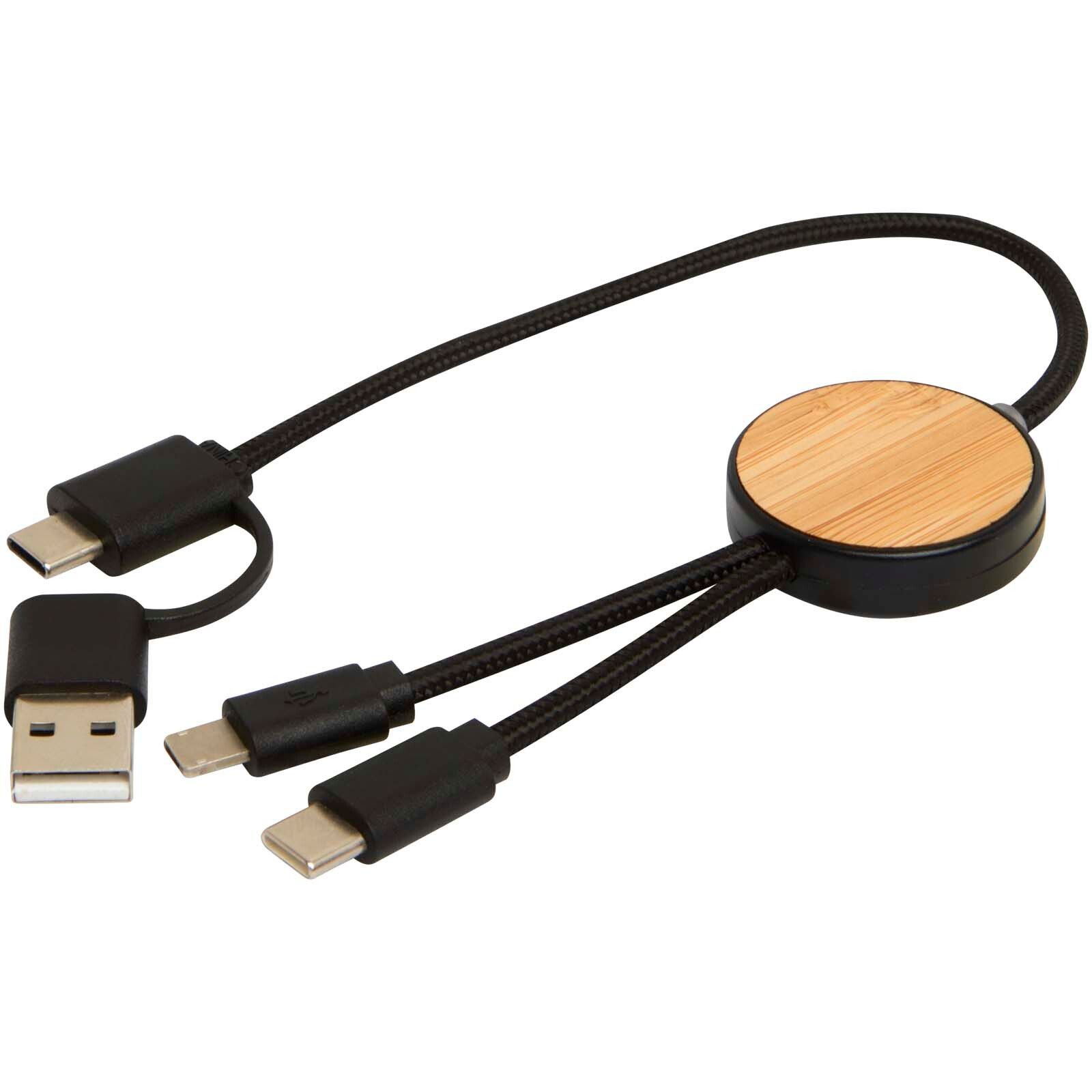 Chechia 30 cm 5-in-1 Kabel aus recyceltem Kunststoff für Datenübertragung und 27W Schnellladung mit Bambusdetails - schwarz-638