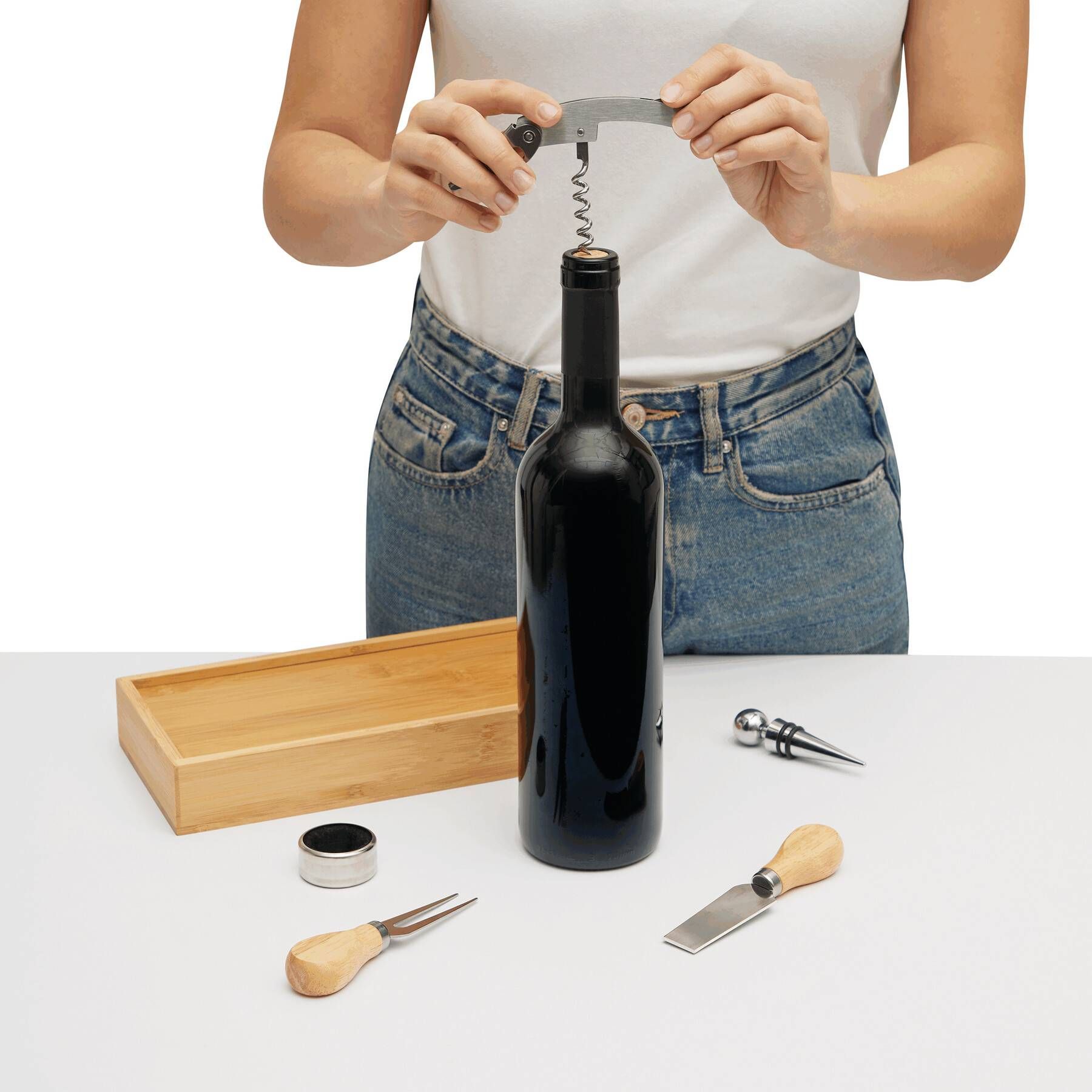 Wein- und Käseset BAMBOO WINE - braun - silber-690