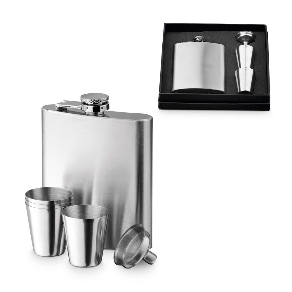 NOVAK Set aus Edelstahlflasche und Gläsern 200 mL - silber-585