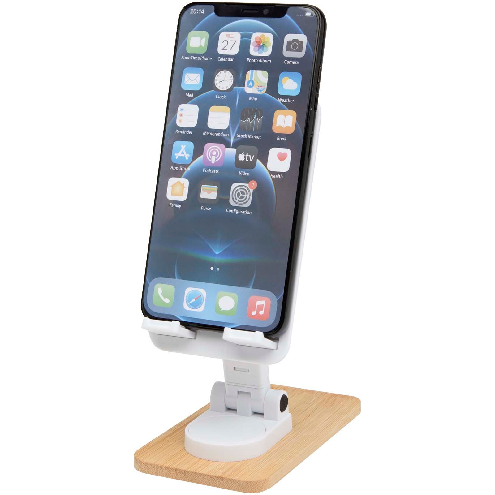 Alfirk Klappbare Smartphonehalterung  aus recyceltem Kunststoff mit Bambusdetails - weiss-338