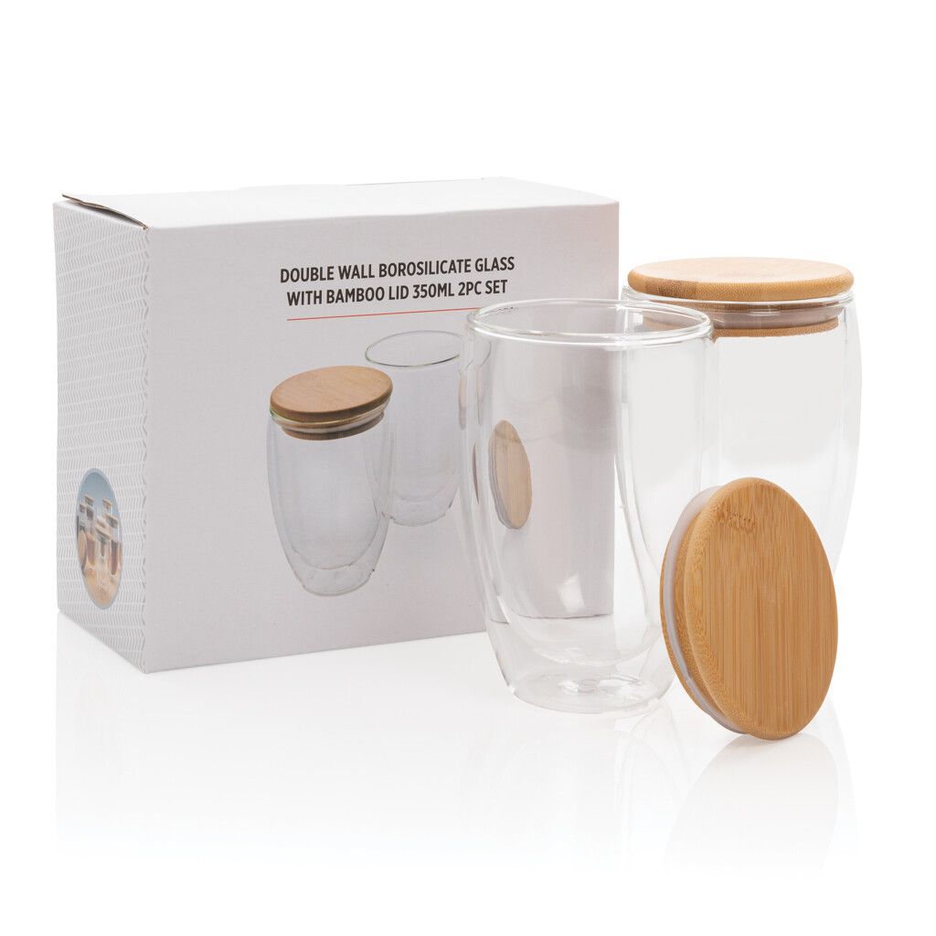 2-tlg Set Borosilikatgläser mit Bambusdeckel 350ml - transparent-31