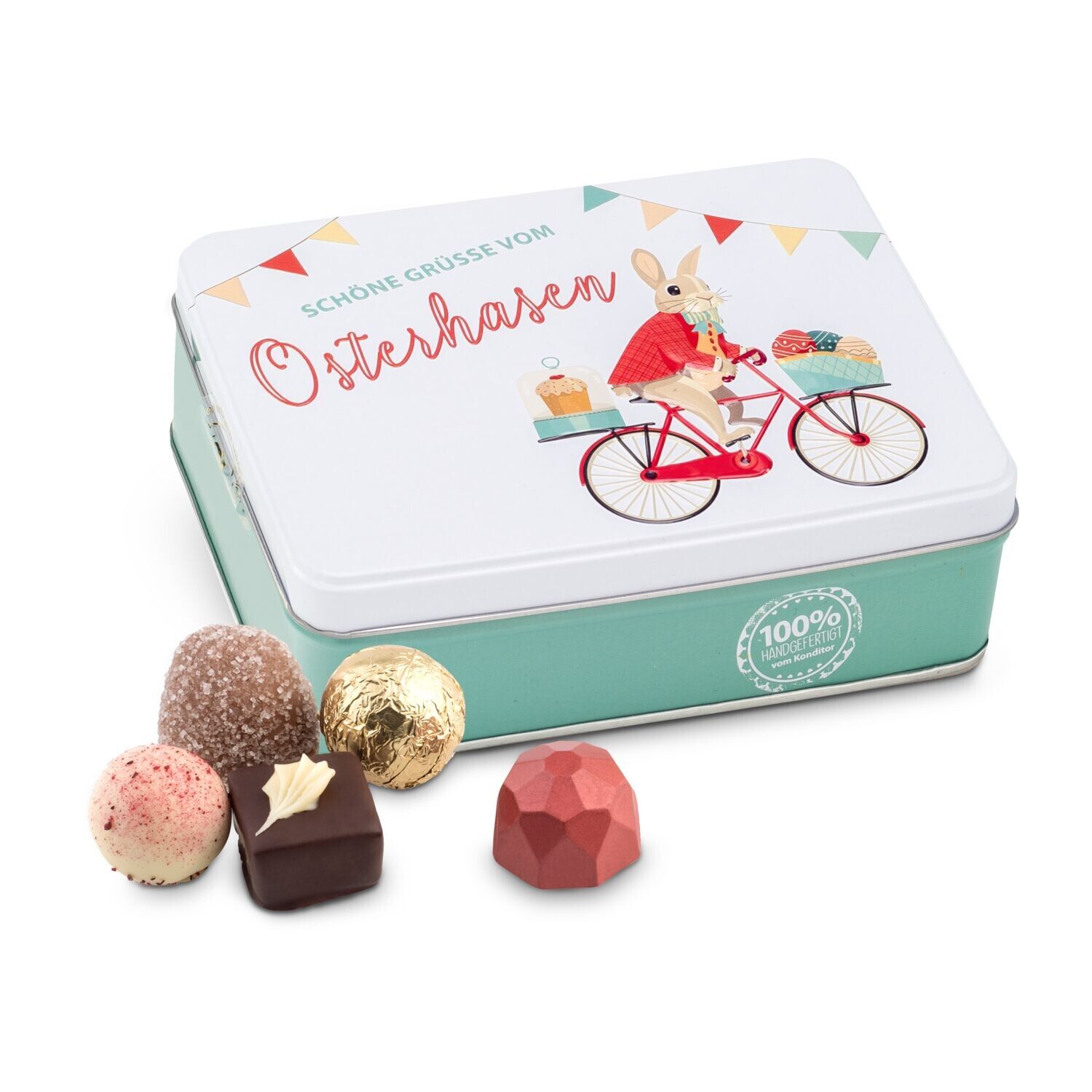 Hasenvater auf dem Fahrrad - Pralinendose mit 125 g-404