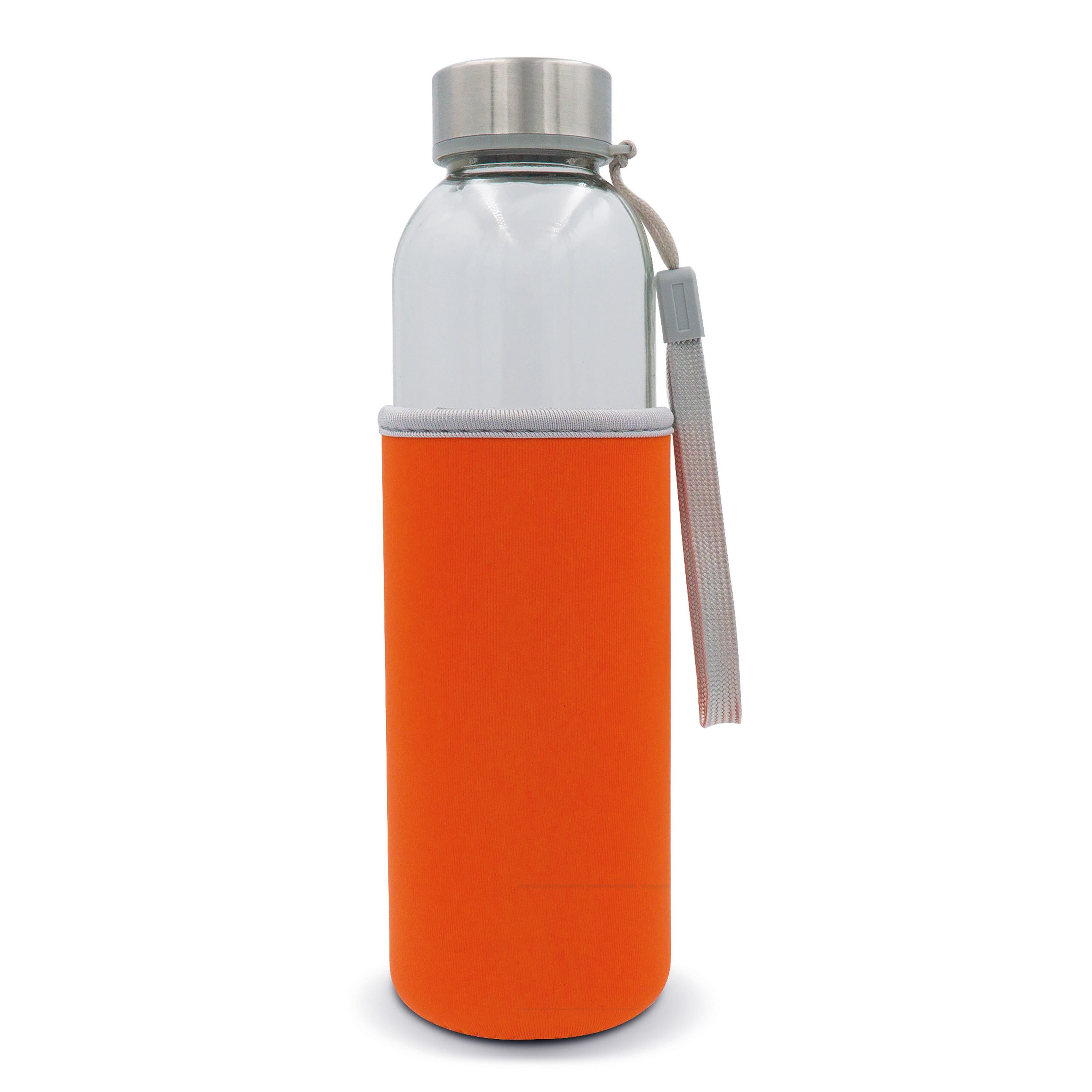 Trinkflasche aus Glas mit Neoprenhülle 500ml - transparent  -  orange-308