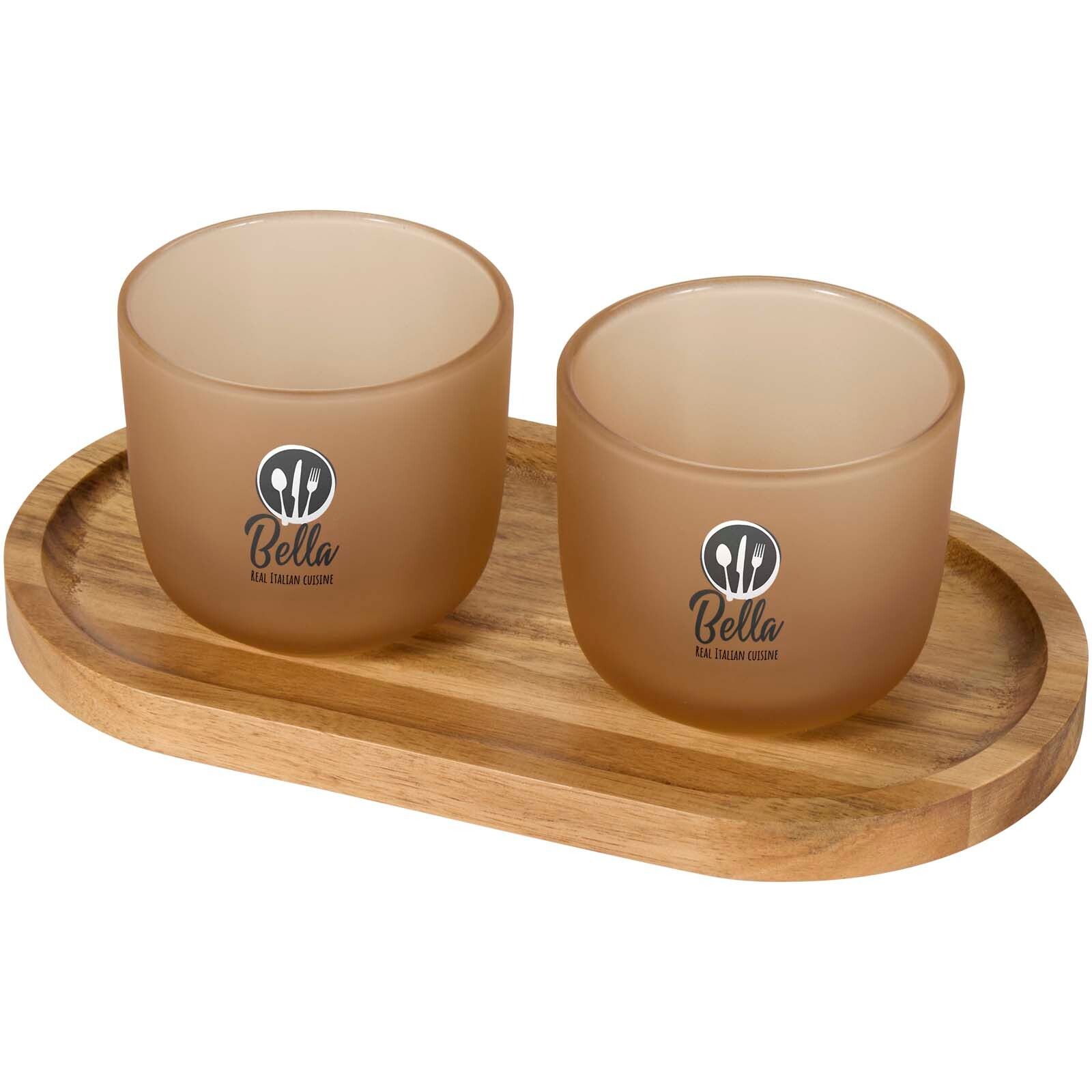 Male Set aus Holztablett und Glastassen - oatmeal-724