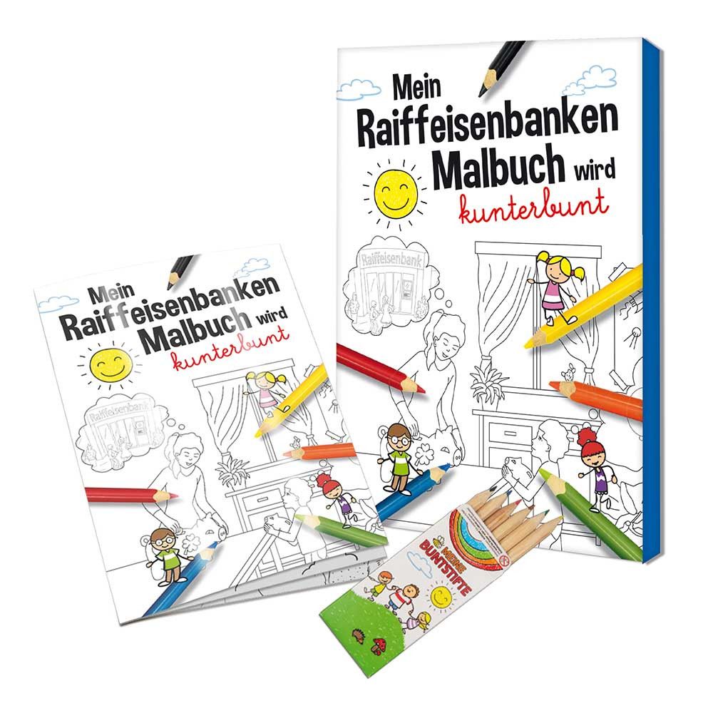 Malbuch / Mal-Set A6 - Raiffeisenbanken - Malset mit individuellen Vorder- und Rückseiten-821