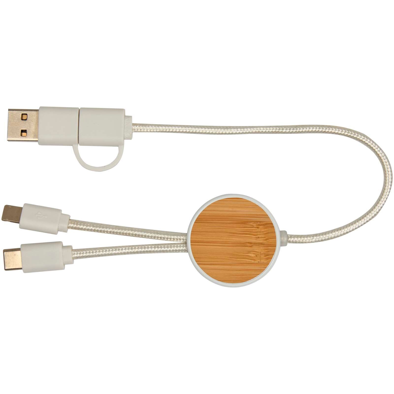 Chechia 30 cm 5-in-1 Kabel aus recyceltem Kunststoff für Datenübertragung und 27W Schnellladung mit Bambusdetails - weiss-761