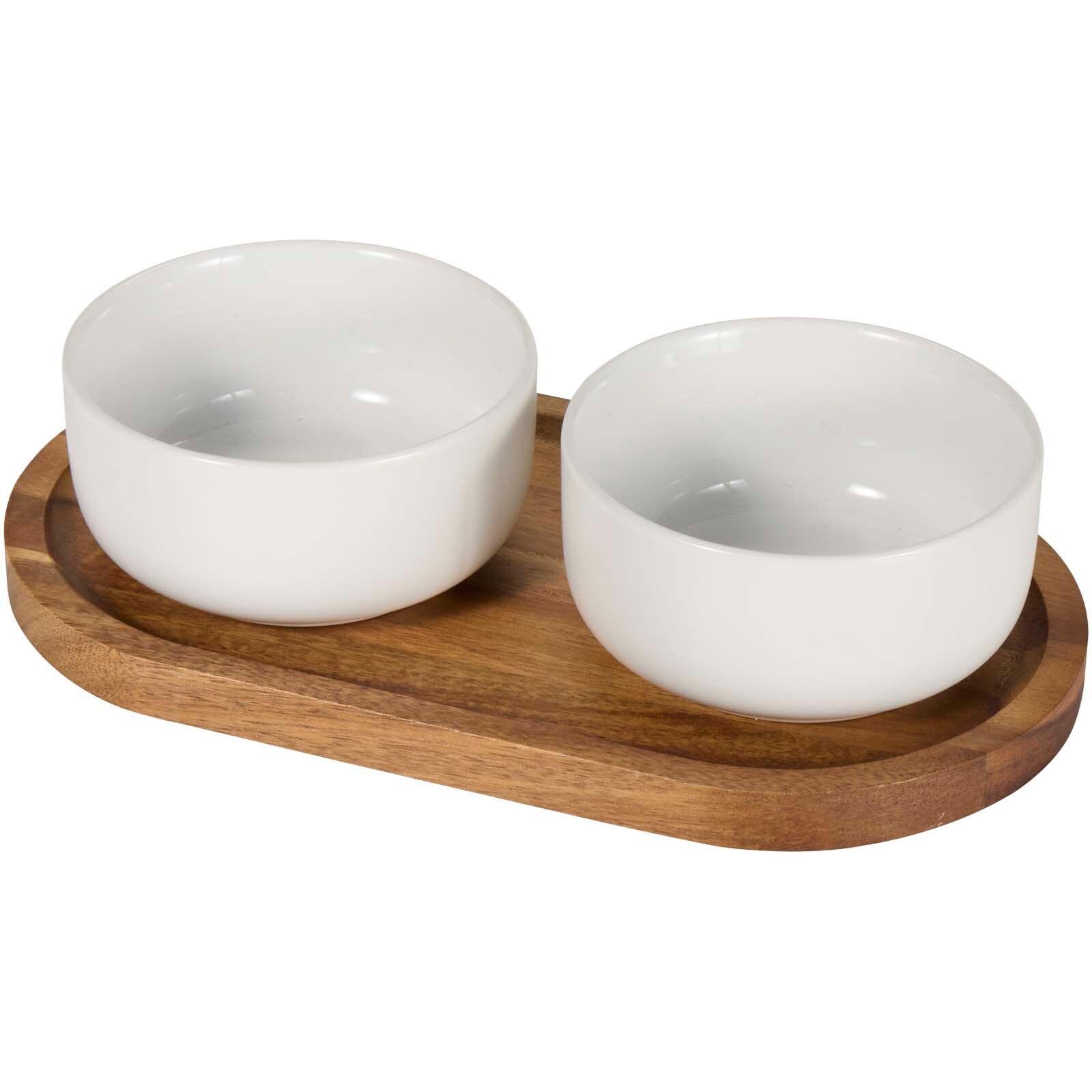 Noa Set aus Holztablett und Keramik- Servierschalen - weiss-785