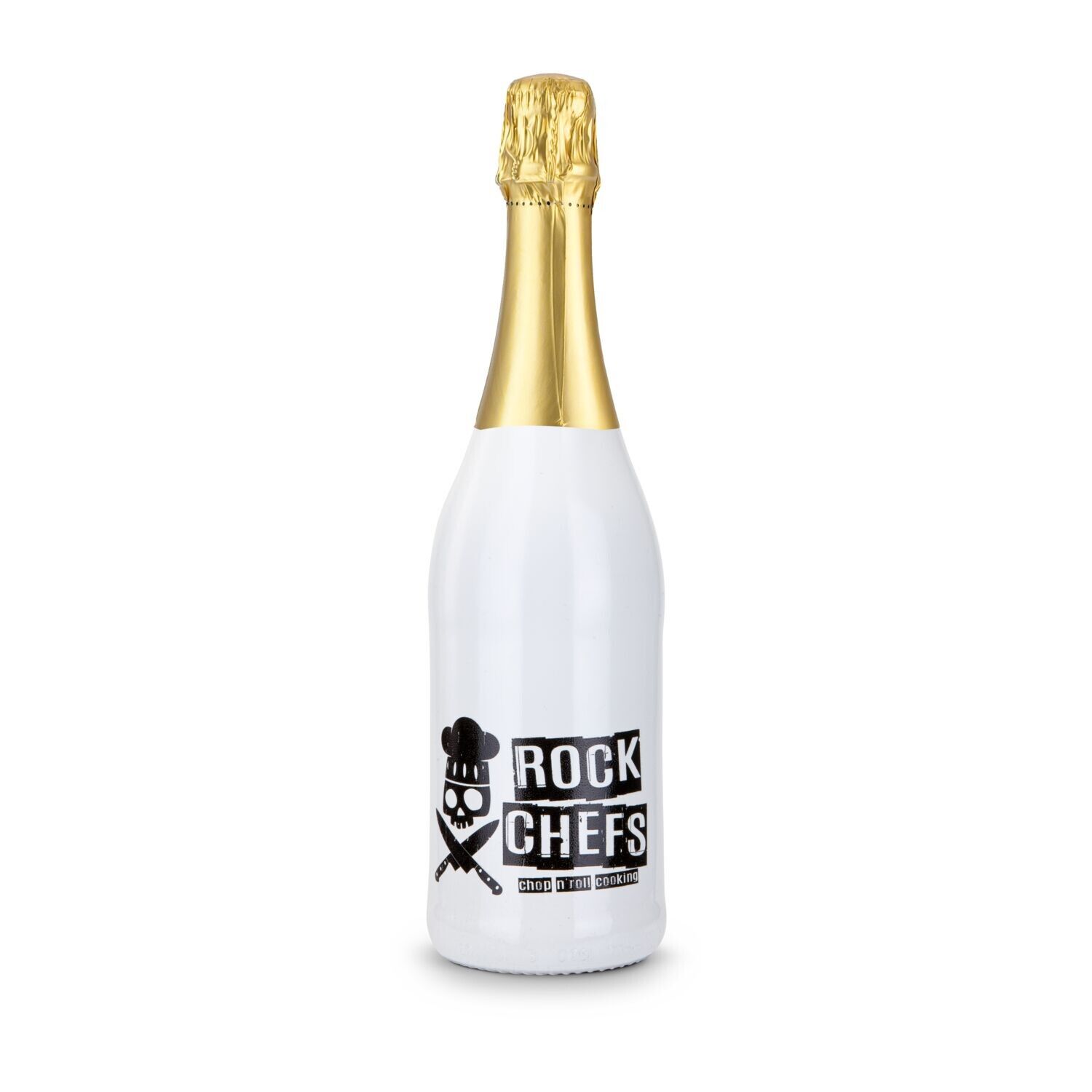 Sekt Cuvée - Flasche weiß-lackiert, 0,75 l - Kapselfarbe Gold-378