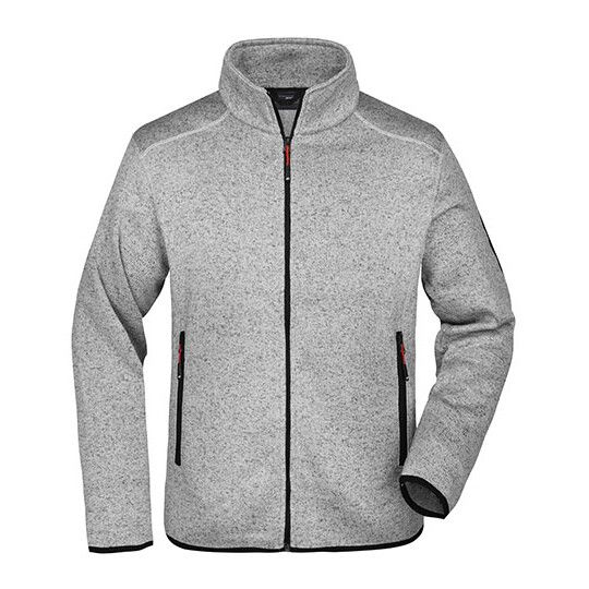 Men´s Knitted Fleece Jacket - light grey melange - red-393