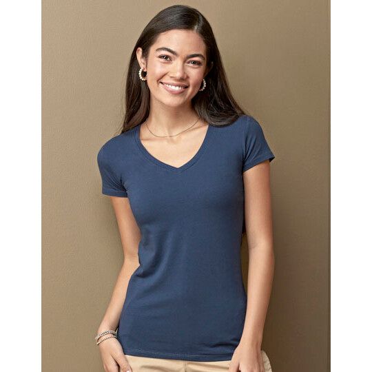 Stretch-T V-Neck Women - slate grey solid-724