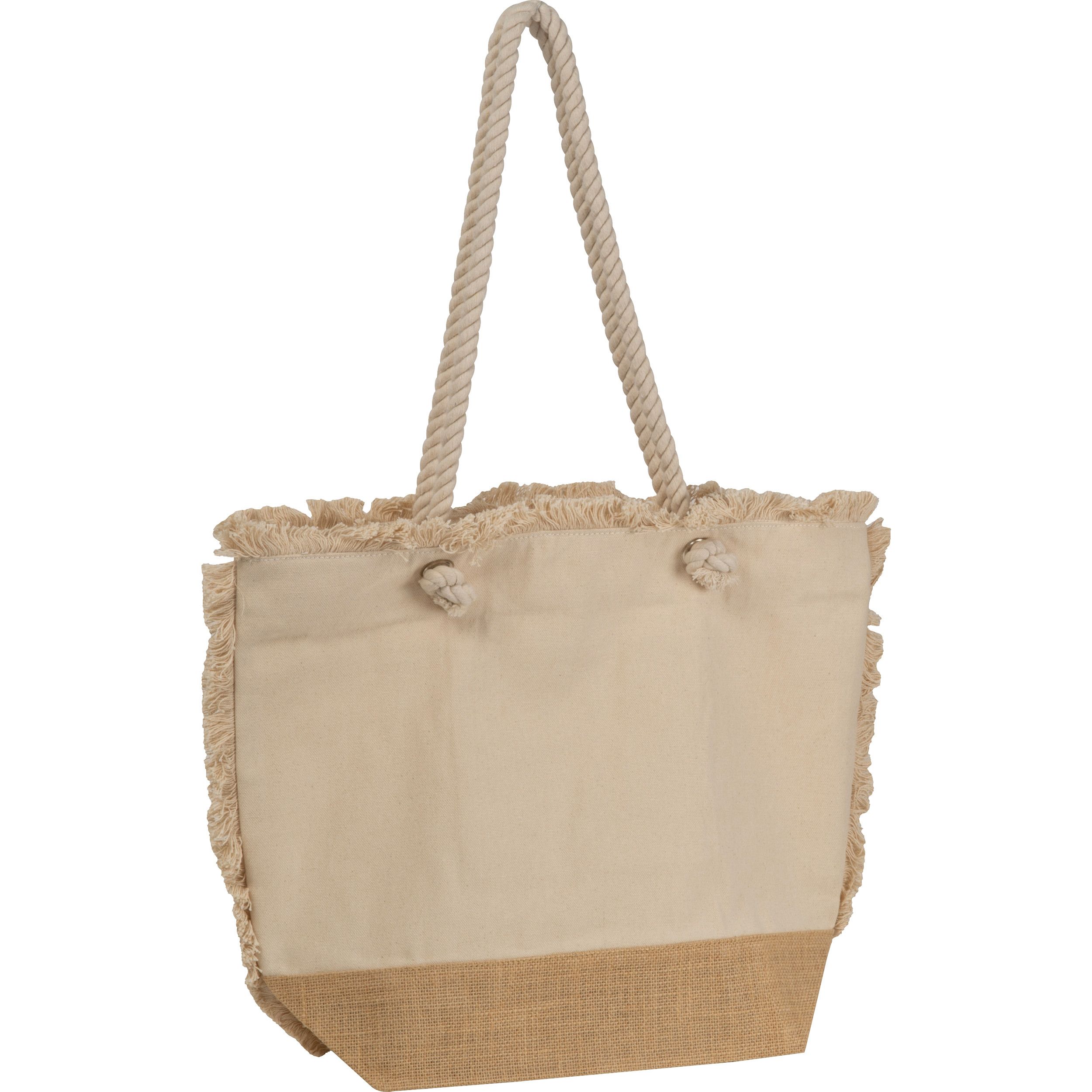 Strandtasche mit Juteboden und Fransen  - beige-663
