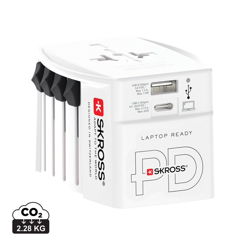 SKROSS World Travel Adapter MUV 65W PD mit USB-C-Kabel - weiß-892