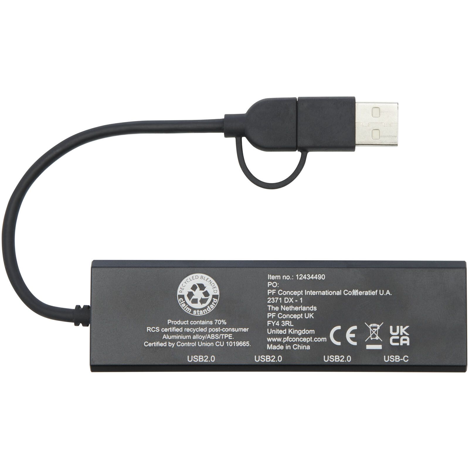 Rise USB 2.0 Hub aus recyceltem RCS Aluminium - schwarz-310
