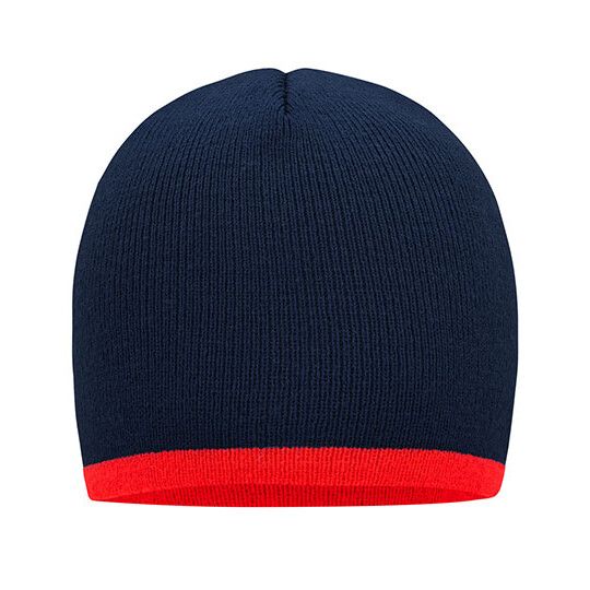 Beanie With Contrasting Border - navy - red-489