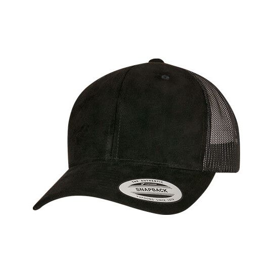 Suede Leather Trucker Cap - black-764