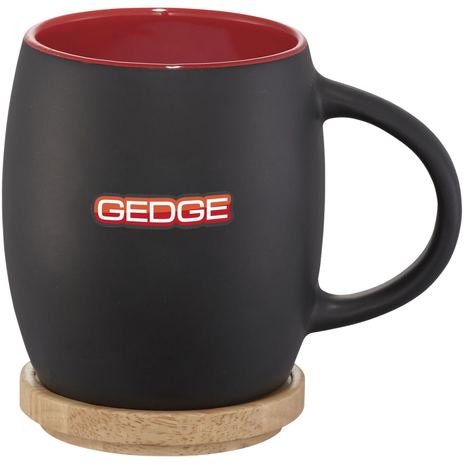Hearth 400 ml Keramiktasse mit Holz Untersetzer - schwarz -  rot-493