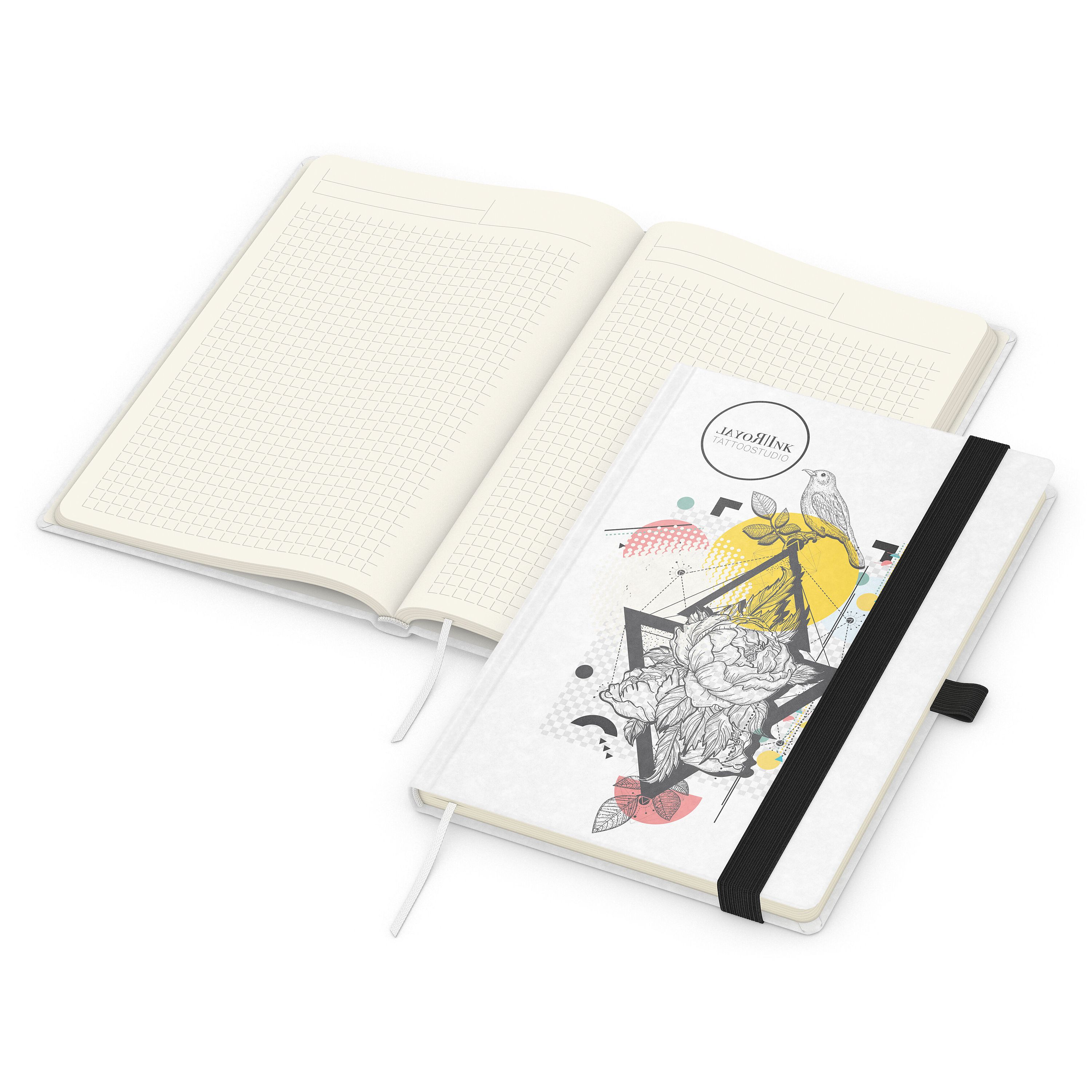 Notizbuch Match-Book, A5, Creme, Winkelkaro, weiß-individuell, schwarz-844