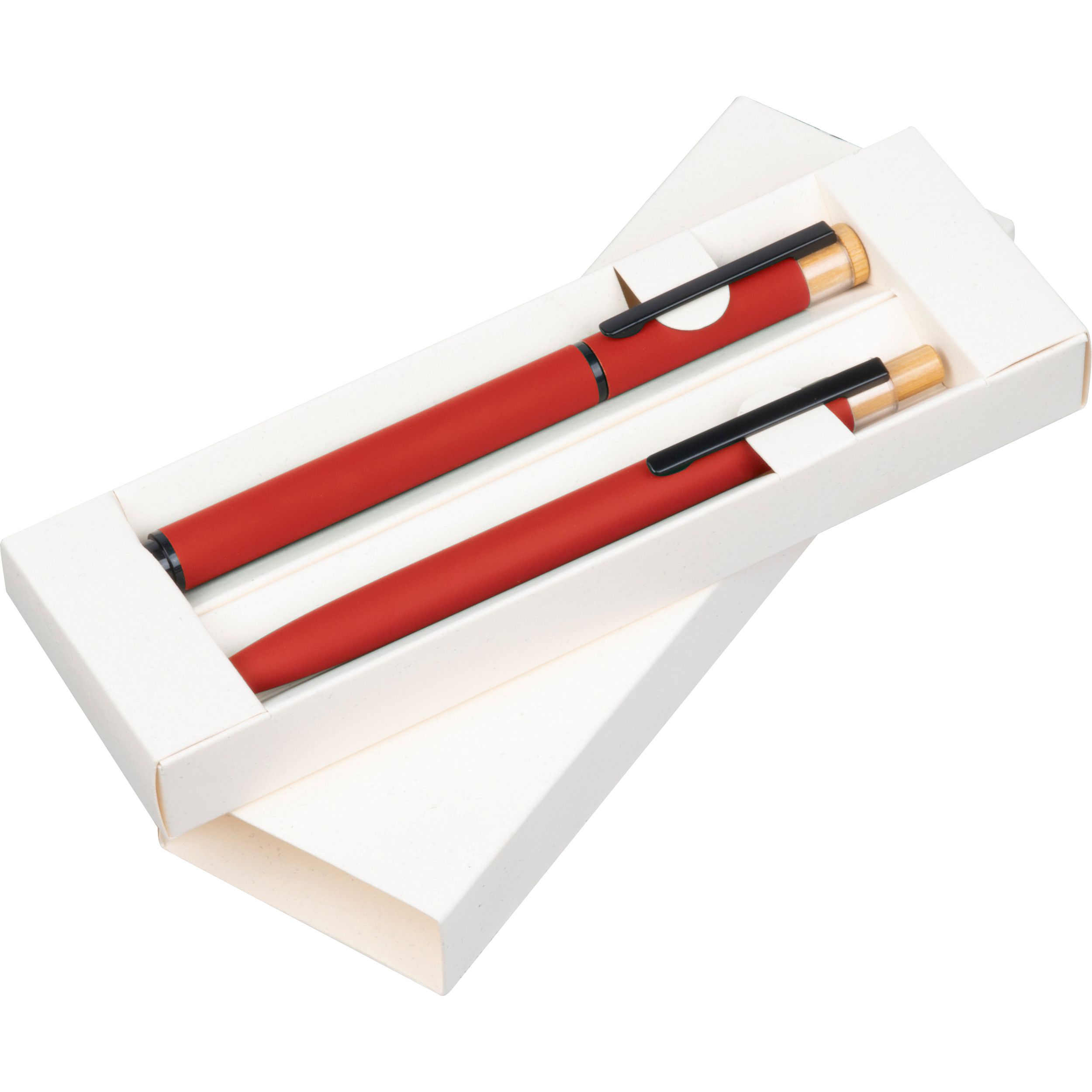Schreibset mit Kugelschreiber und Rollerball aus recyceltem Aluminium  - rot-86