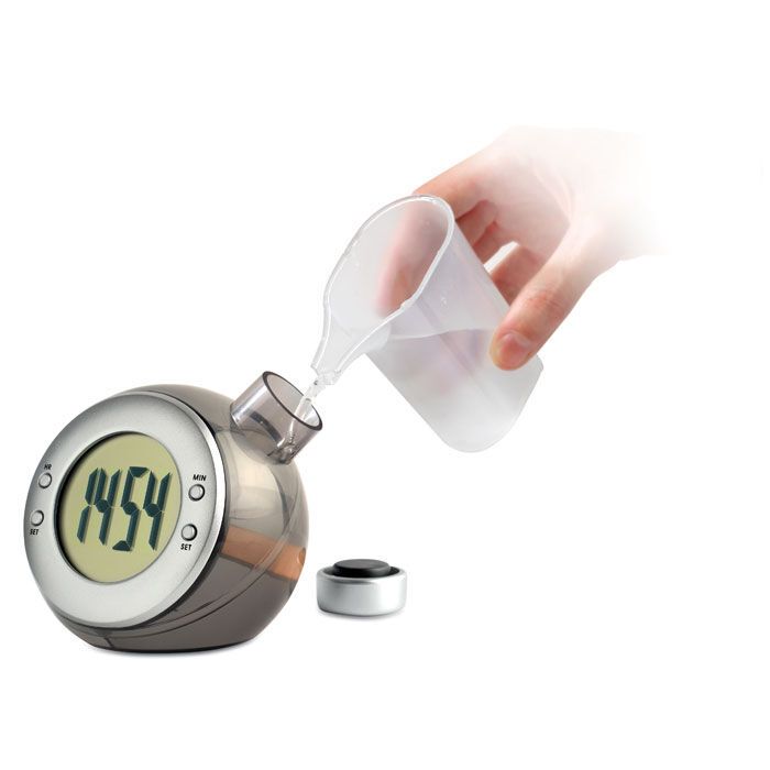 Wasserkraft-betriebene Tischuhr DROPPY - mattsilber-502