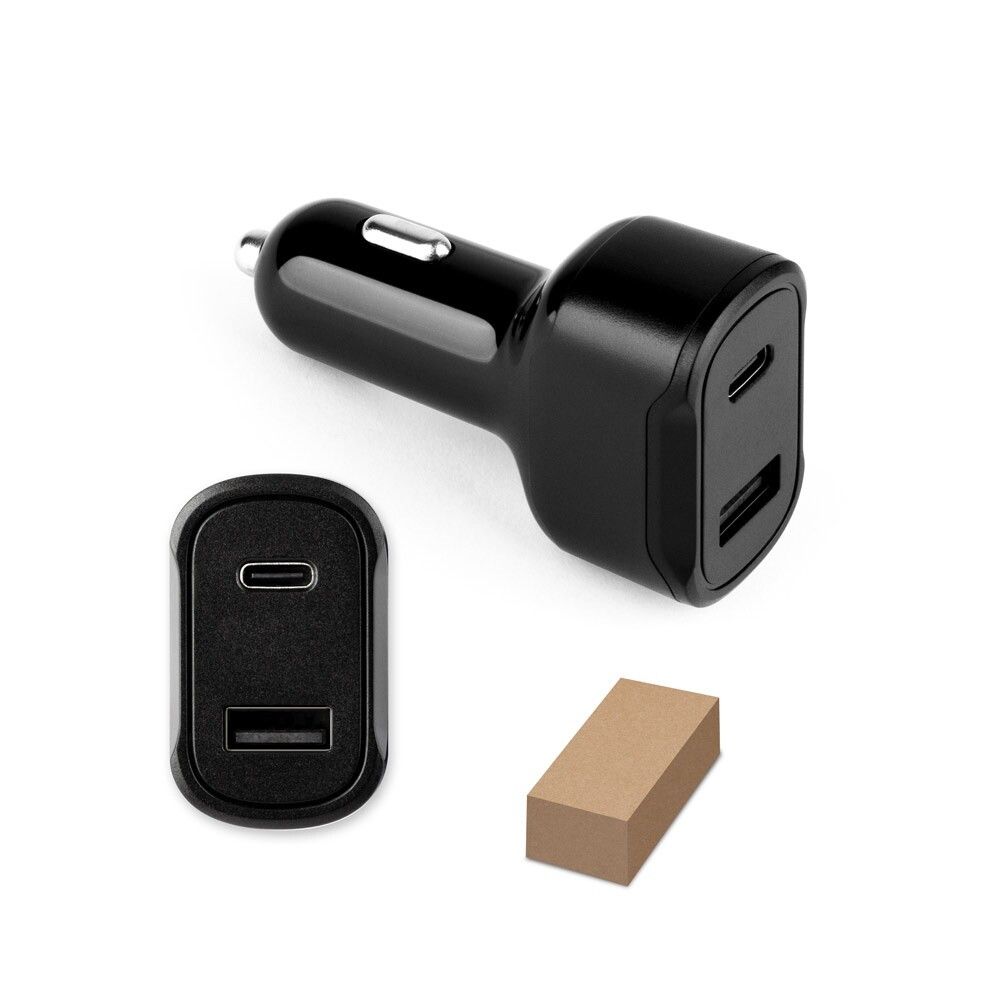 DIRAC KFZ-Ladegerät mit USB-A Anschluss 18W und USB-C 20W in 100% rABS - schwarz-653