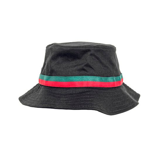 Stripe Bucket Hat - black - fire red - green-981