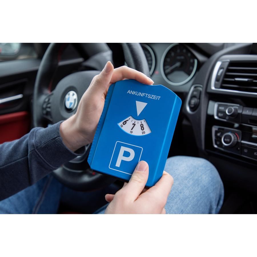 Parkscheiben als nützliches und immer präsentes Werbegeschenk im Auto.