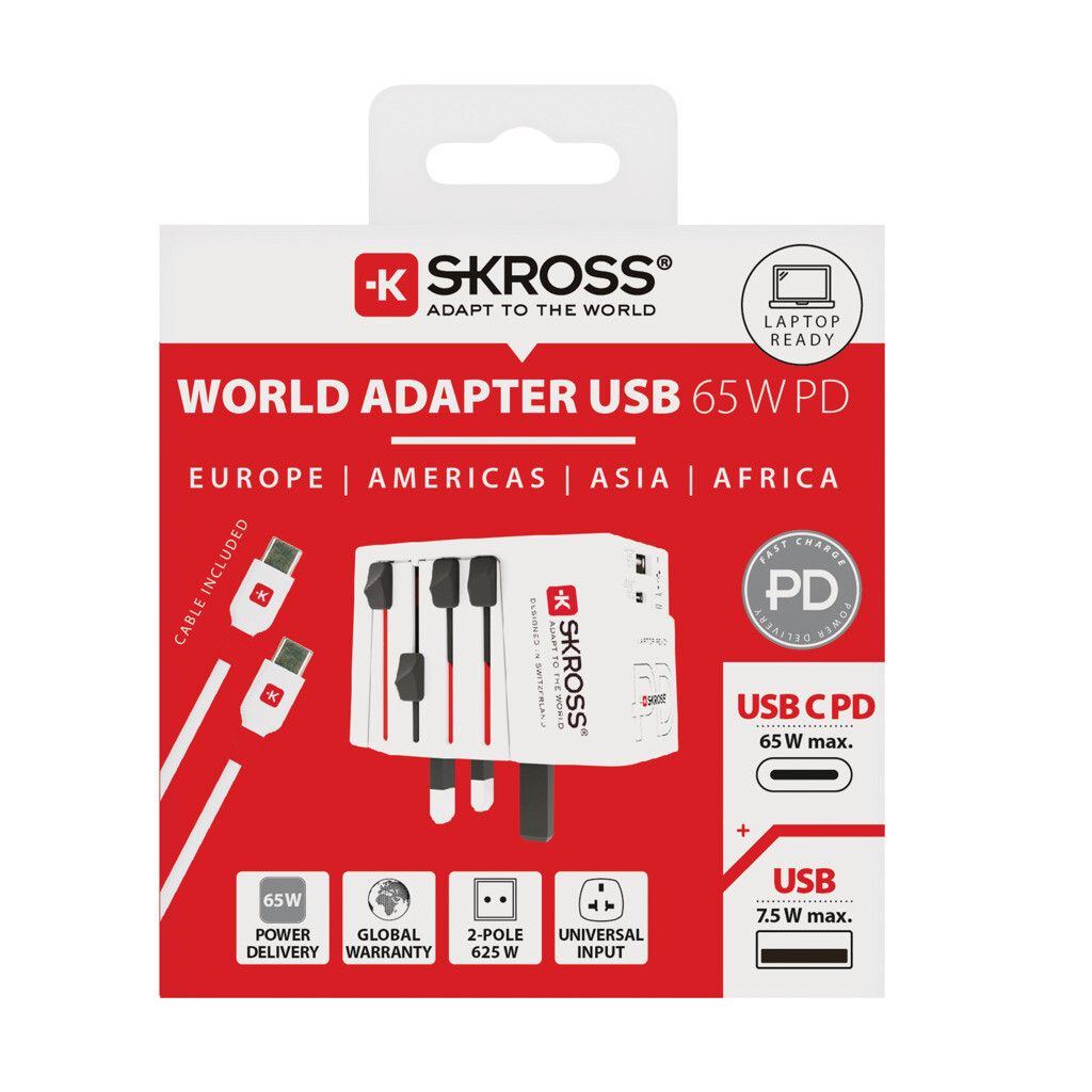SKROSS World Travel Adapter MUV 65W PD mit USB-C-Kabel - weiß-736