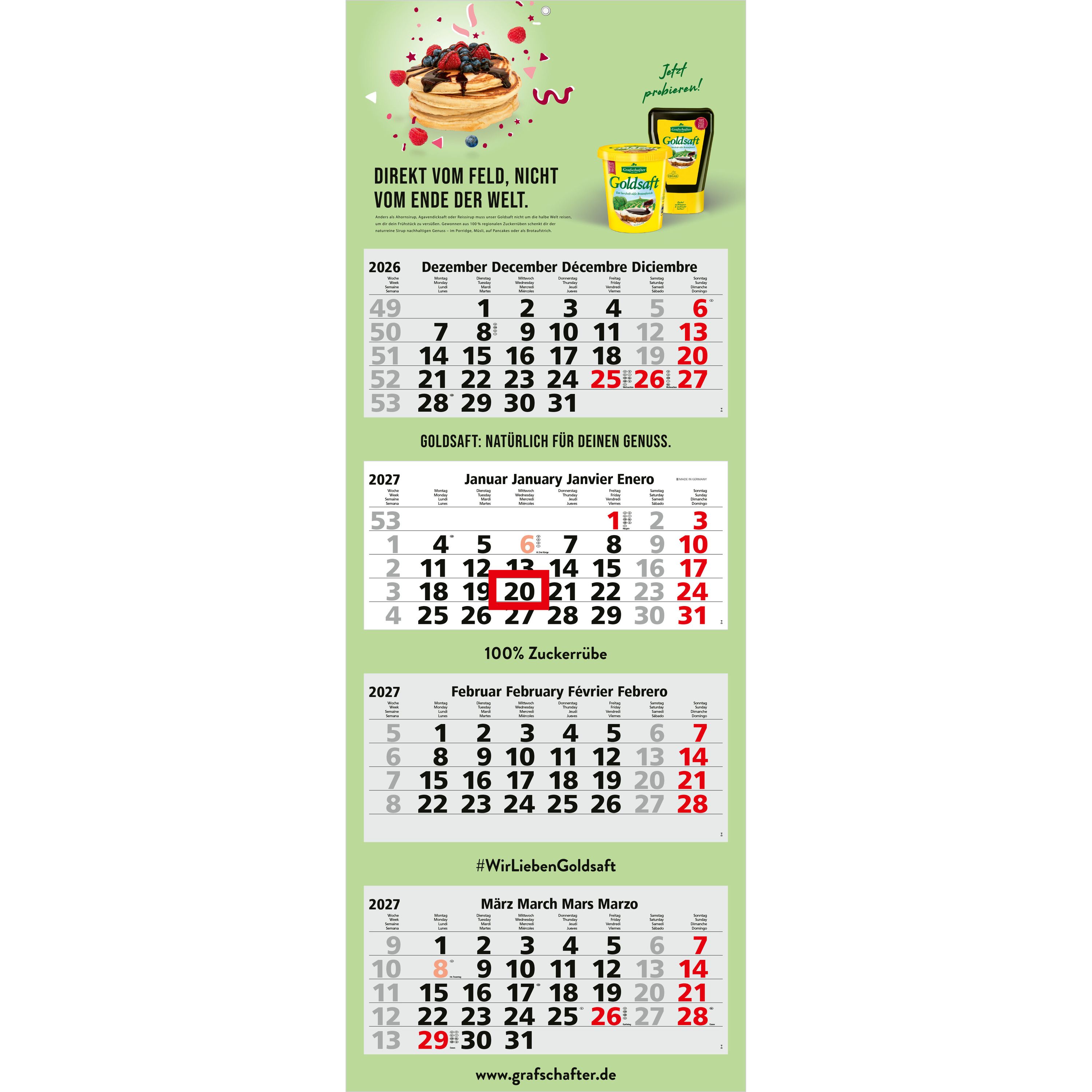 4-Monatskalender Mehrblock Quadro Light 4, Deutschland-2