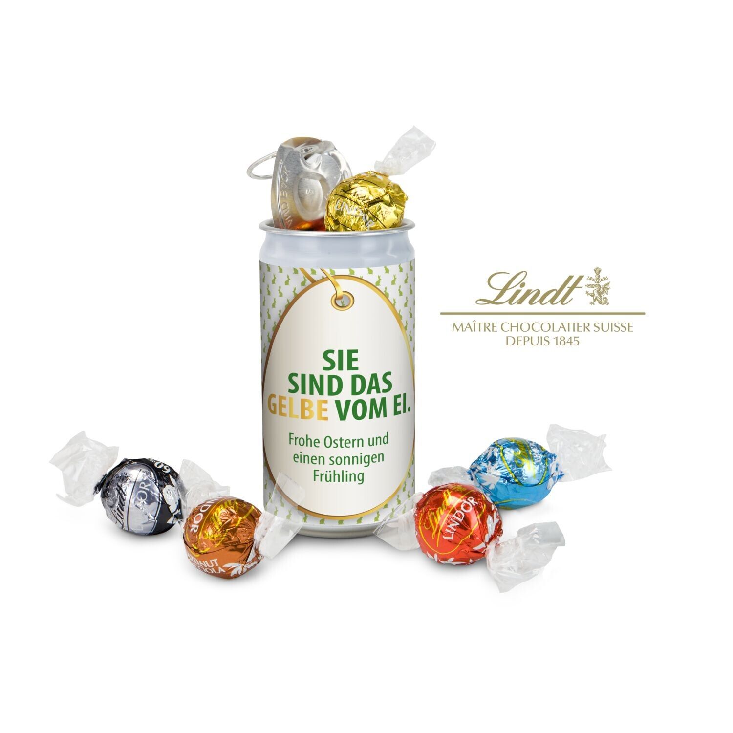 Lindt-Geheimnis Ostern "Das Nest in der Dose" - Etikett Sie sind das Gelbe vom Ei-804